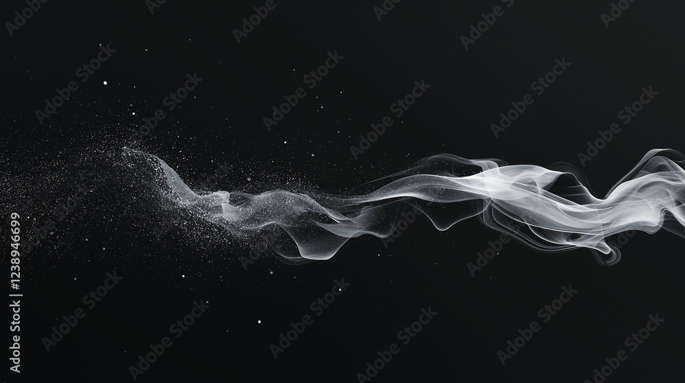 Poster abstract smoke trails: white smoke wisps dance across a dark background, creating an ethereal and my