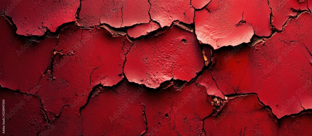 Poster textured cracked red paint wall surface with weathered peeling details and abstract patterns suitabl