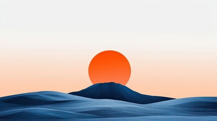 Vibrant Sunset Over Rolling Hills with Majestic Mountain Silhouette in Peaceful Landscape