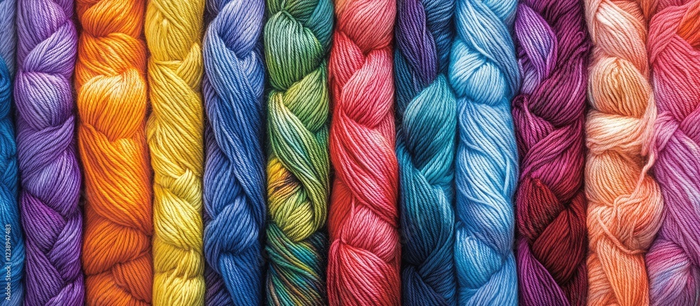 Aufkleber colorful skeins of yarn arranged in a row displaying various shades and hues with soft texture and v