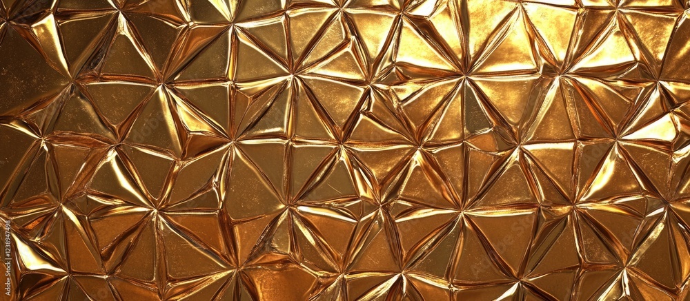 Poster textured golden background with a geometric pattern of pyramids and triangles creating a metallic re