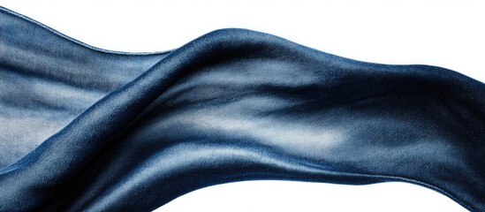 Blue fabric flowing in an abstract manner with smooth texture and gradient effects on a white background with Copy Space.