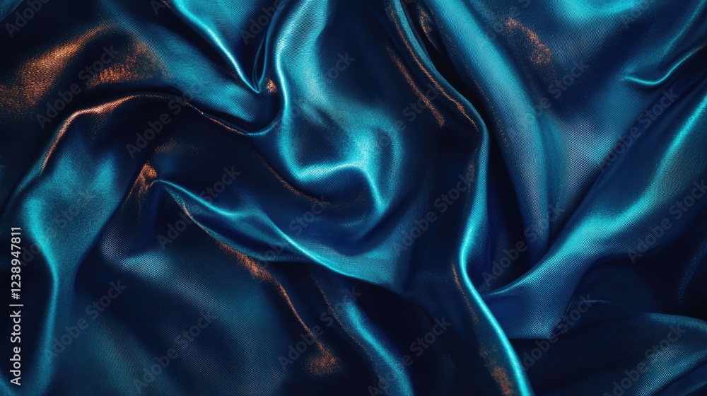Poster blue satin fabric texture with smooth folds and glossy surface background. copy space available.