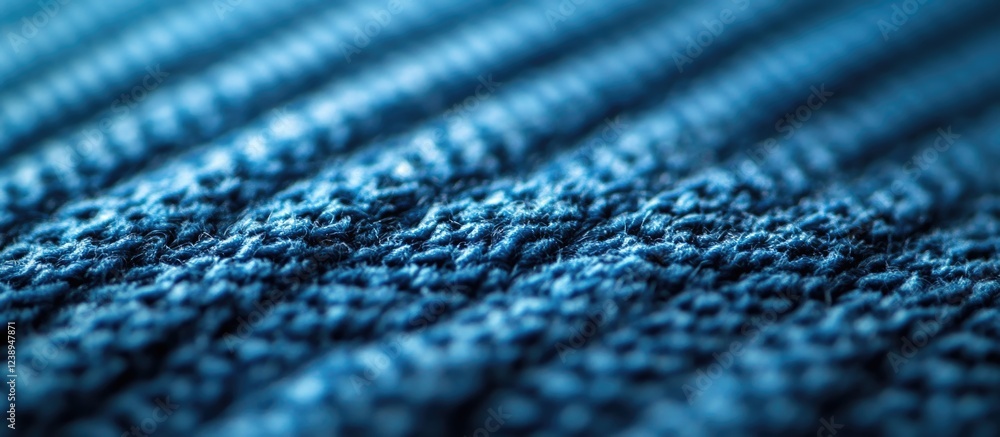 Poster close-up texture of woven blue fabric showcasing detailed pattern and fibers with soft lighting and 