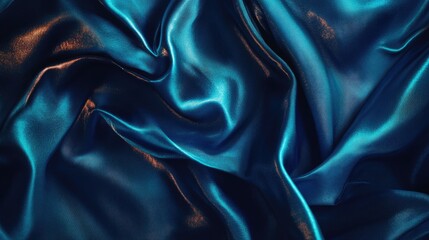 Obraz premium Blue satin fabric texture with smooth folds and glossy surface background. Copy Space available.