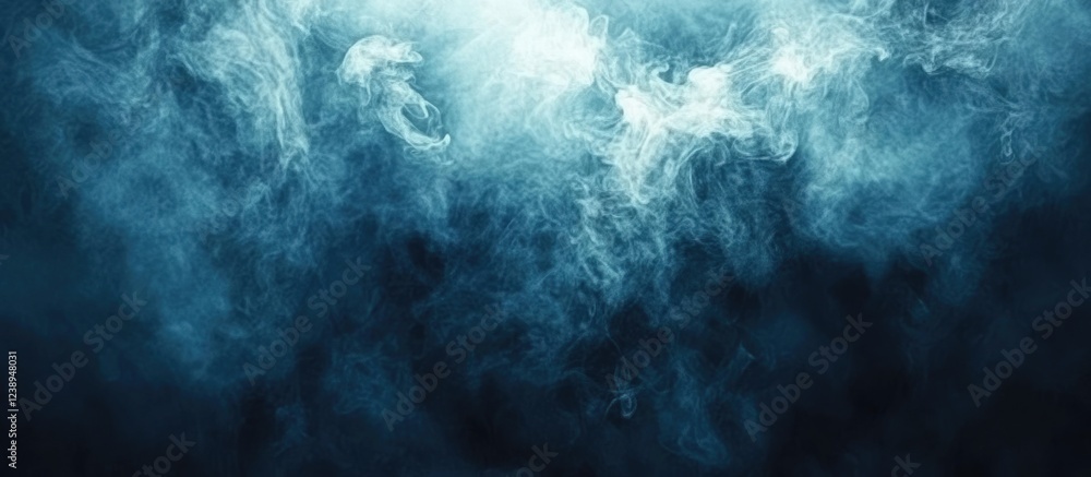 Poster blue smoke or fog swirling in a dark background creating a mysterious and atmospheric effect suitabl