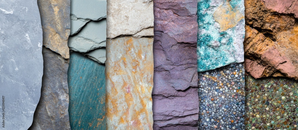 Aufkleber variety of textured stone surfaces in a linear arrangement showcasing color and pattern diversity wi