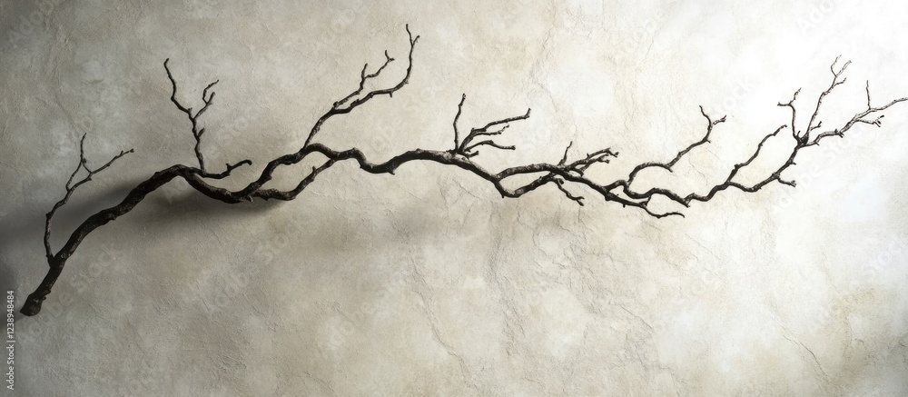 Poster dry tree branch with intricate twigs displayed on a textured light-colored background ideal for natu