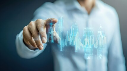 Businessman Engaging with Virtual Data Interface Using Futuristic Technology to Visualize Information Trends and Insights in Modern Digital Environment