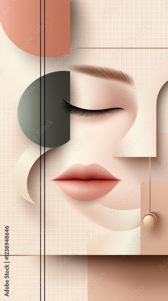 Aufkleber design background featuring abstract female face with soft tones and geometric elements for creative
