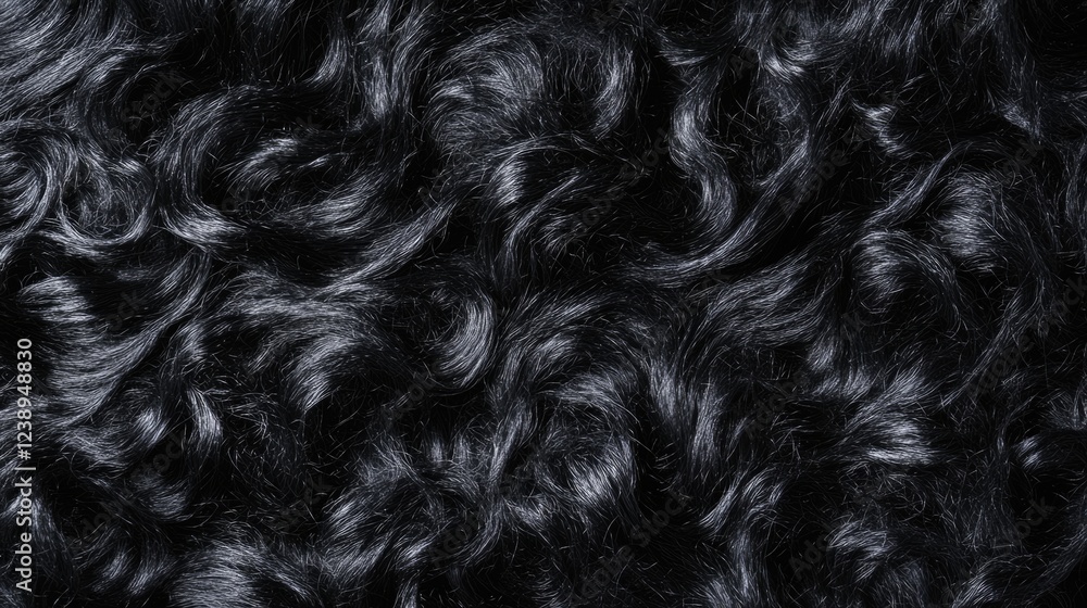 Poster curly black synthetic hair texture background with soft sheen and detailed curls ideal for design ap