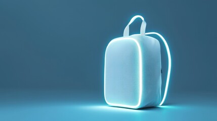Obraz premium Futuristic White Backpack with Glowing Outline on Blue Background
