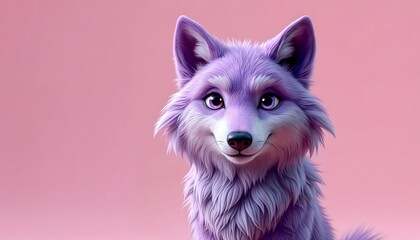 Naklejka premium Adorable Purple Wolf Digital Art Pink Background