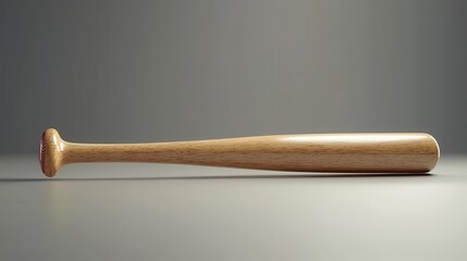Minimalist 3D Rendering of a Wooden Baseball Bat on a Soft Gray Background