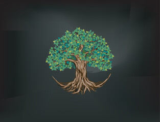 ancient largest tree , banyan tree, tree root