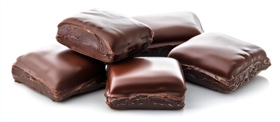 Naklejka premium Chocolate candy bars stacked on a white background with Copy Space for text placement.