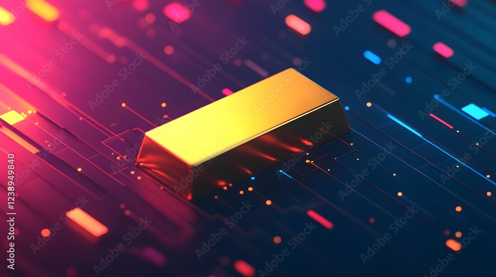 Poster gold bar embedded in digital financial chart symbolizing of physical assets with market analytics