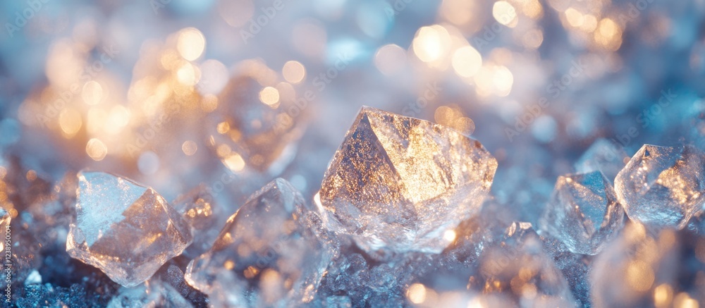 Poster close-up of crystalline rocks with soft lighting and bokeh effect creating an abstract background wi