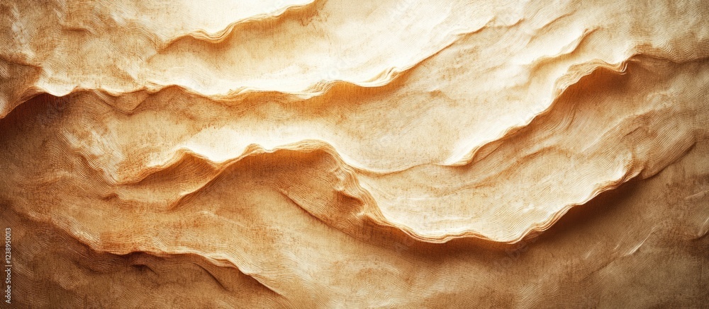 Poster wavy texture of crumpled paper in warm beige tones abstract background with organic lines and depth 