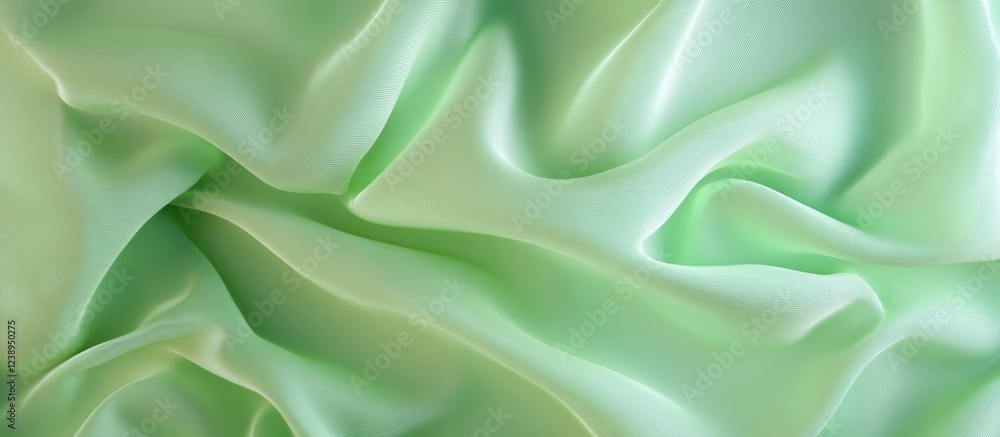 Poster green satin fabric texture with soft folds and waves suitable for background use and design elements
