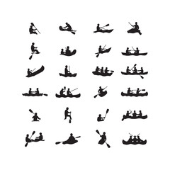 river rafting kayak silhouette icon collection set vector flat design
