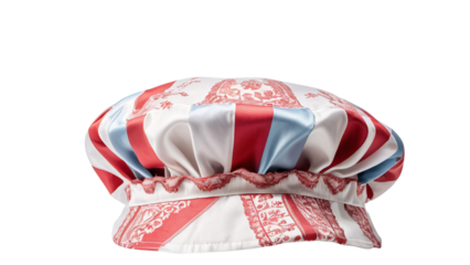 Elegant Red White Blue Striped Silk Bonnet Hat