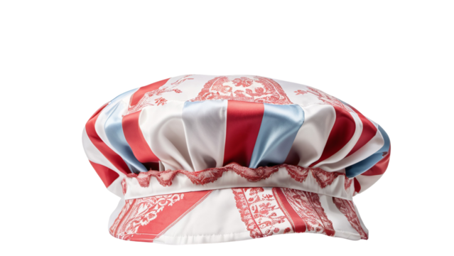 Elegant Red White Blue Striped Silk Bonnet Hat