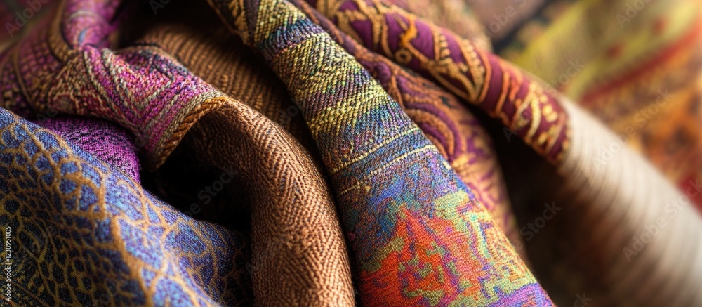 Poster colorful textured fabric patterns with intricate designs and folds suitable for background use copy 