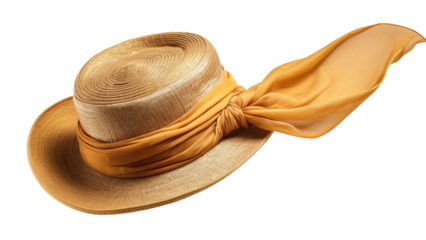 Elegant Gold Straw Hat with Orange Scarf Fashion Accessory