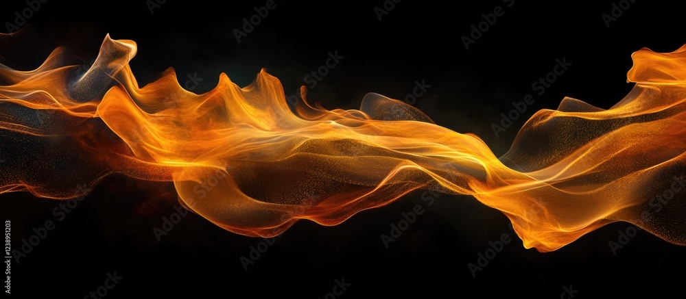 Aufkleber abstract flowing waves of orange and yellow light on a black background with smooth gradients and te