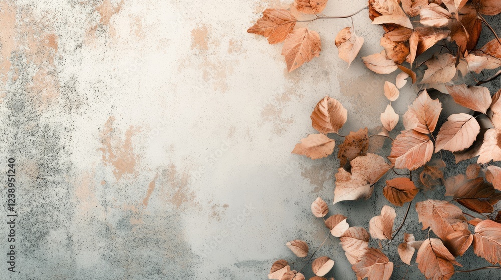Aufkleber autumn leaves on textured background with faint colors and copy space for text placement