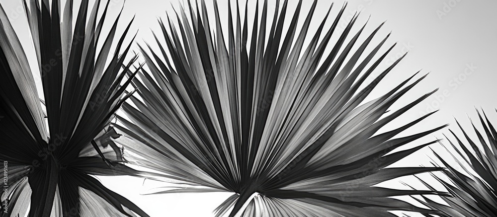 Poster black and white silhouette of palm leaves against a light background showcasing intricate patterns a