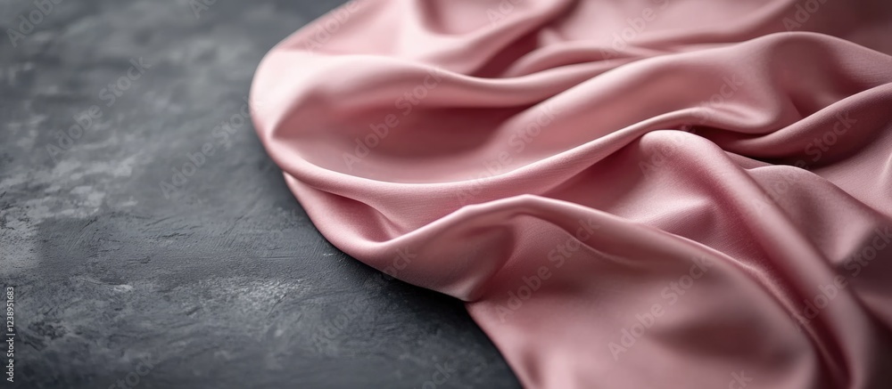 Poster soft pink satin fabric draped on textured dark surface showcasing elegant folds and smooth texture w