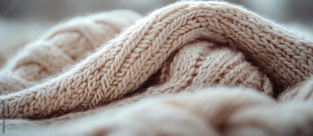 Aufkleber textured close-up of soft knitted beige wool blanket with intricate patterns and folds suitable for 