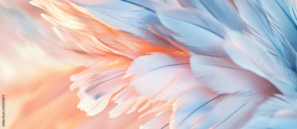 Poster soft pastel colored feathers with delicate texture and intricate details suitable for abstract backg