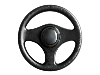 Black car steering wheel isolated on transparent background, PNG, cut out