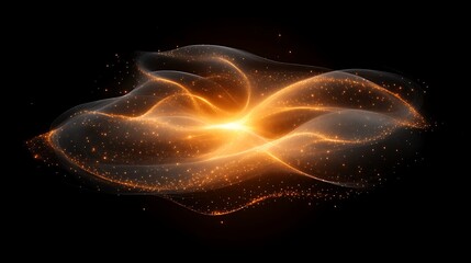 Golden glowing particles form abstract waves