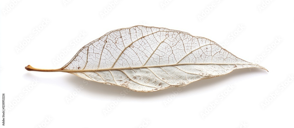 Poster dried white leaf on clean background with visible texture and veins suitable for use in natural or b