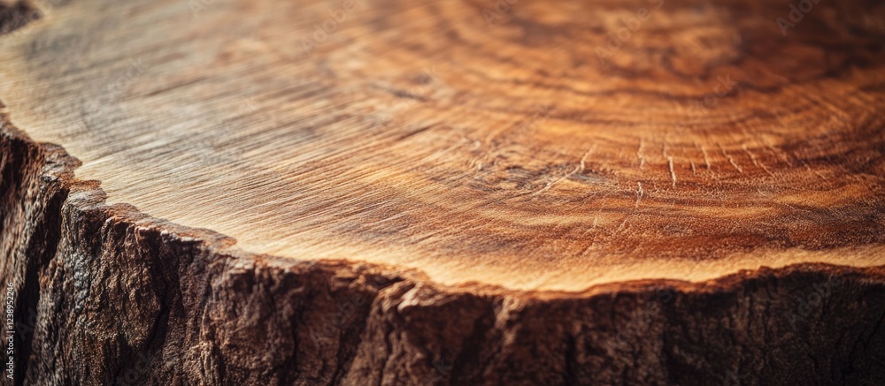 Poster close-up view of wooden tree stump surface showcasing natural grain patterns and textures suitable f