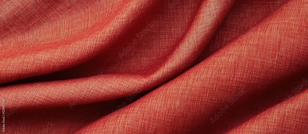 Poster red textured fabric close-up showing gentle folds and subtle weave patterns suitable for backgrounds
