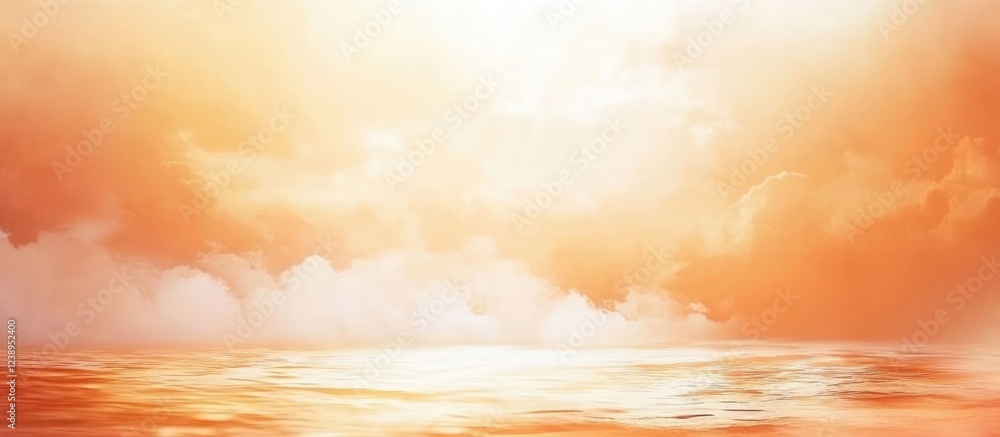 Aufkleber warm orange sunset over calm ocean water with soft clouds in the sky and reflective surface creating