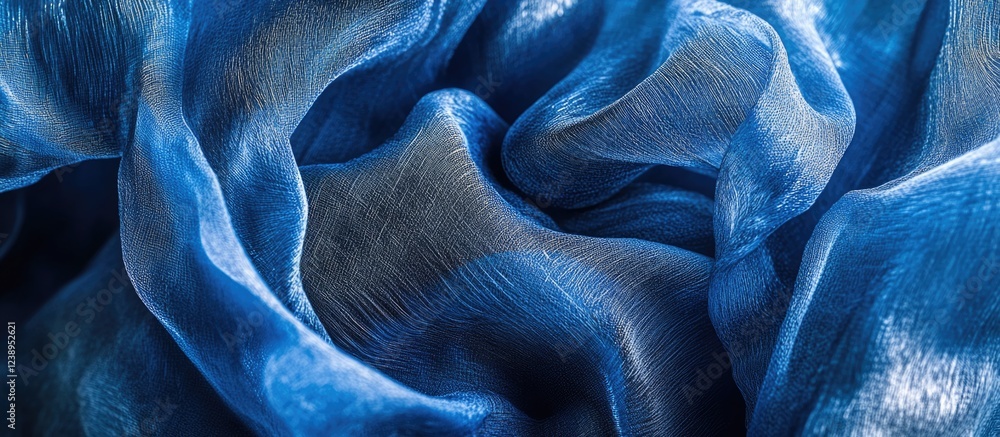 Poster blue silk fabric texture with soft folds and sheen creating a gentle abstract pattern suitable for b