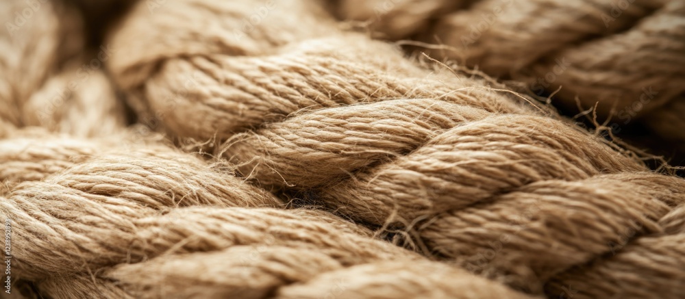 Poster close-up view of natural jute rope fibers intertwined showcasing texture and detail with copy space 