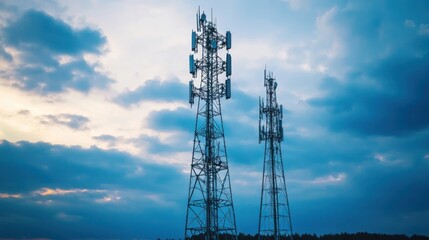 Two Cellular Towers Under a Cloudy Sky