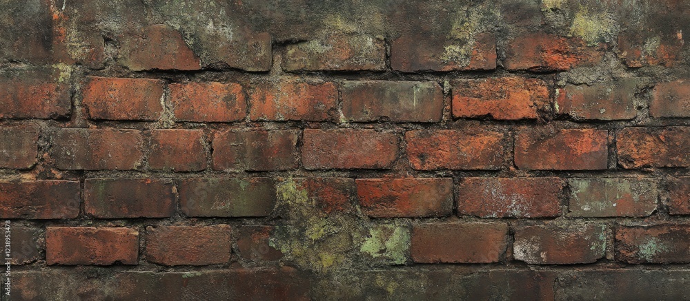 Poster textured weathered red brick wall surface with signs of aging and discoloration suitable for backgro