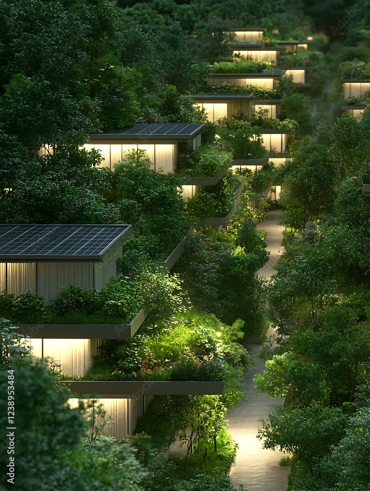 Poster a detailed 3d architectural model showcasing sustainable design concepts in a visually appealing for