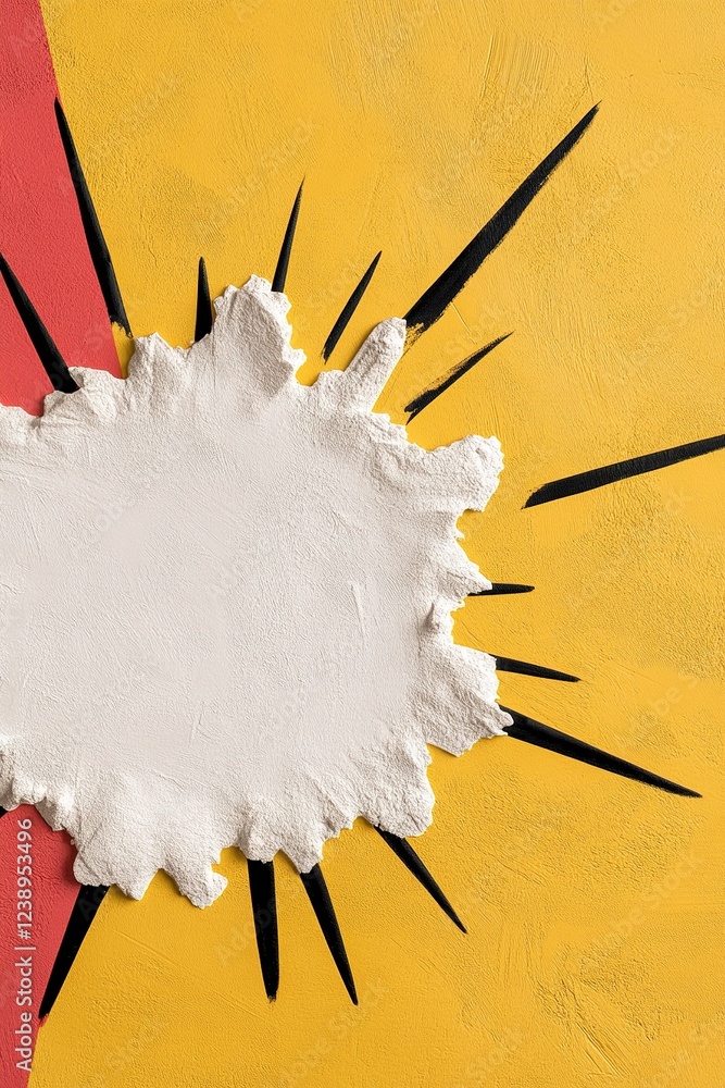 Poster a vibrant backdrop features striking yellow and red rays bursting from the center, creating an ideal