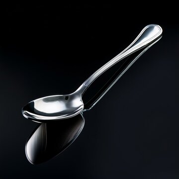 spoon, stainless steel, reflective, close-up, isolated, minimalistic, elegant, modern, kitchen utensil, smooth, polished, detailed lighting, high-resolution, black background, soft shadows, realistic 