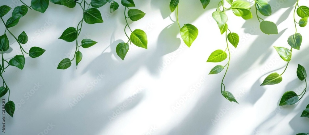 Poster green vine leaves with soft shadows on a light background providing a natural decorative element wit