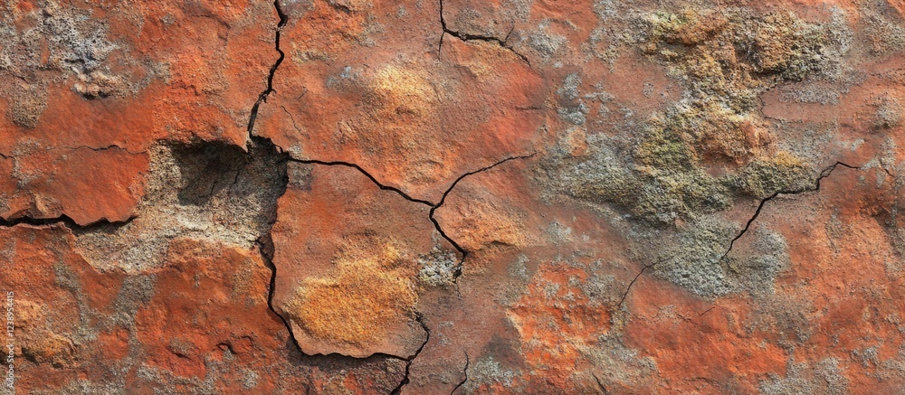 Poster textured weathered surface with cracks and patches of orange and gray hues suitable for backgrounds 